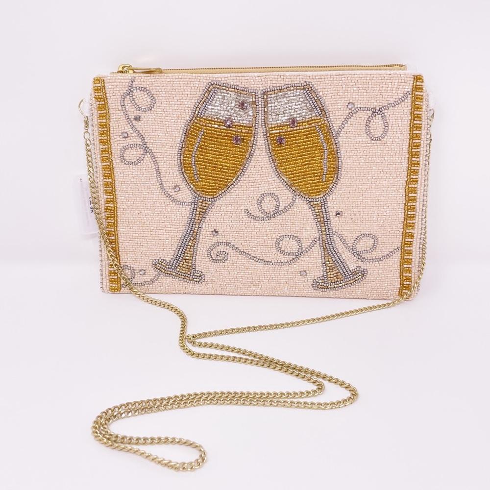 Beaded Champagne Toast Clutch - Cream & Gold